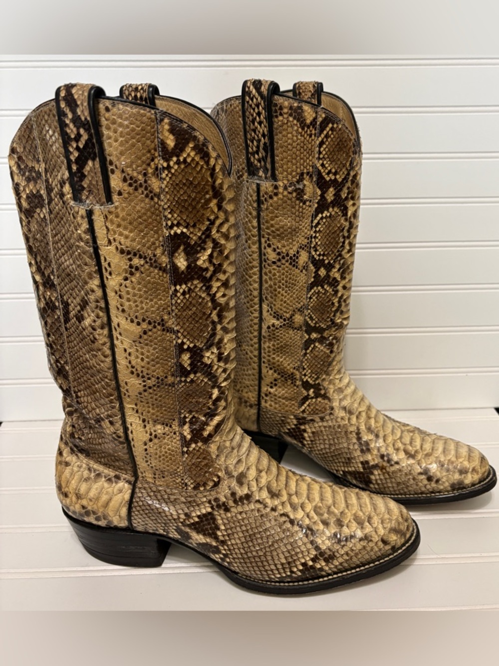 Exotic Handmade Python Snake Vintage Cowboy Leather Rodeo Boots Mens Size 9.5 E